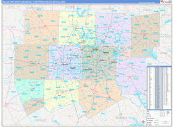 Dallas-Fort Worth-Arlington Metro Area Wall Map Color Cast Style 2024